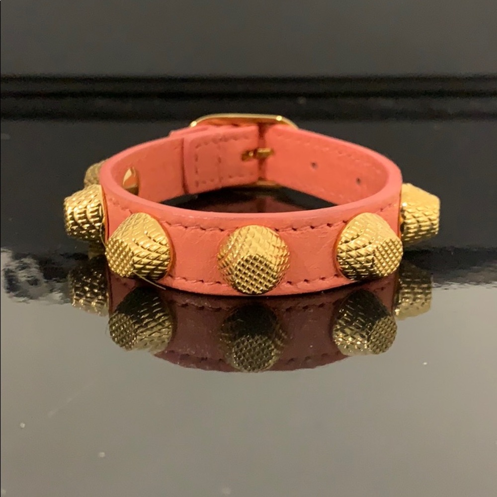 Balenciaga Arena Pink Leather GoldStudded Bracelet